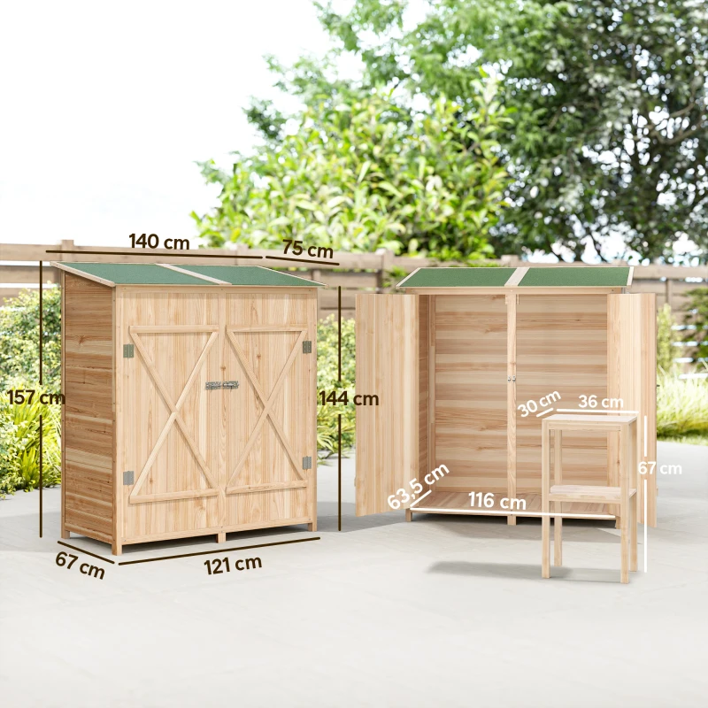 Outsunny houten tuinkast met tuintafel – 140 x 75 x 157 cm(m-3)