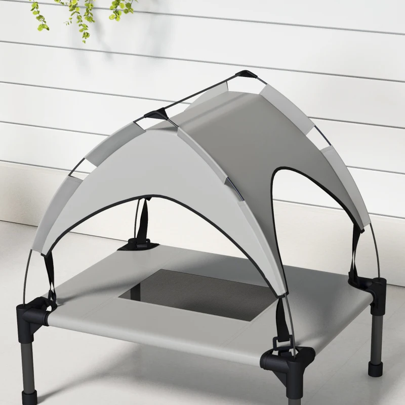 PawHut Hondenbed met Dak, Outdoor, Draagbaar, Waterbestendig, tot 30 kg, 61 x 46 x 63 cm, Lichtgrijs