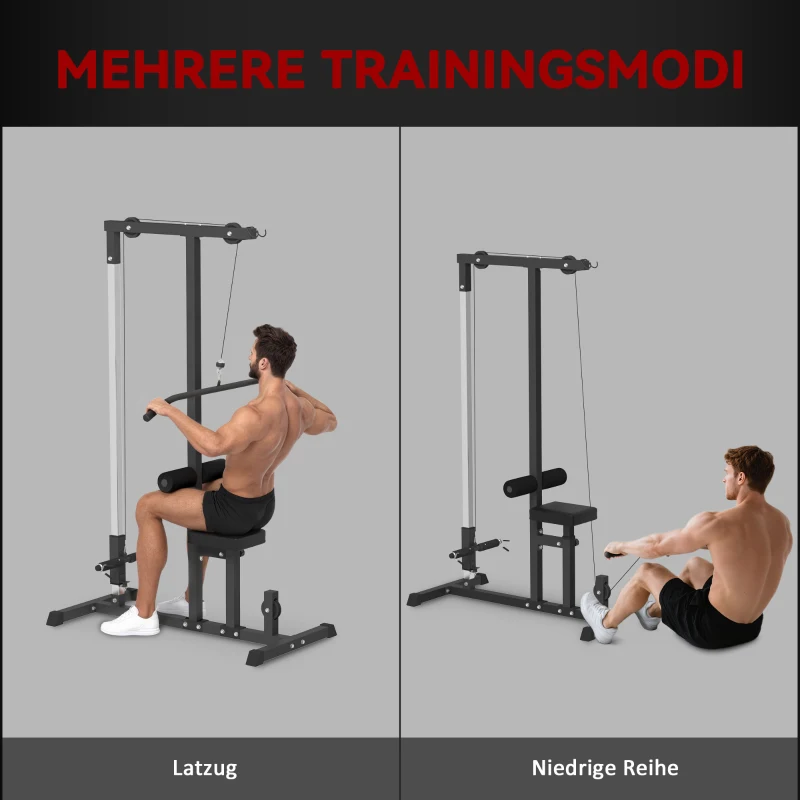 HOMCOM krachtstation met riemschijf zitting verstelbaar en meerdere kabelposities om de spieren te versterken trainingsapparaat voor home fitness staal zwart 180 x 183 x 219 cm