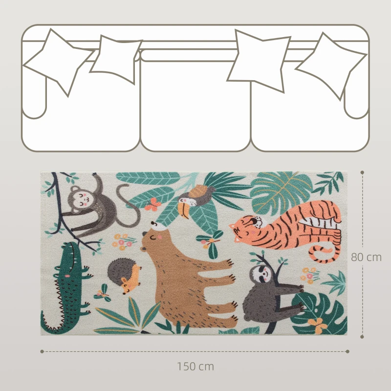 HOMCOM Fleece tapijt met junglepatroon, onderhoudsvriendelijk, Crèmekleurig + Kleurrijk