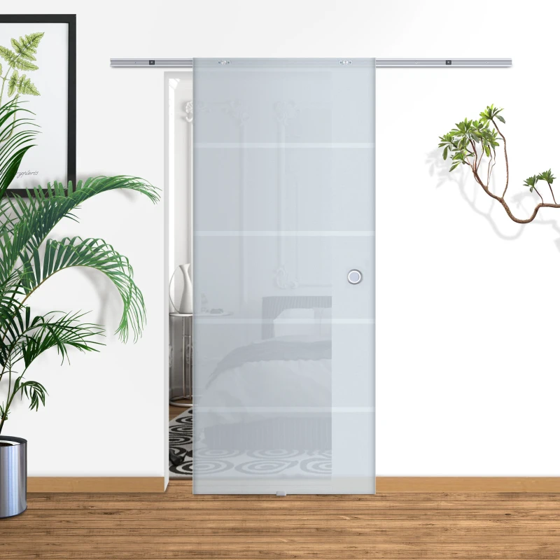 HOMCOM Porta Scorrevole Interna in Vetro Smerigliato e Satinato con Binario B3 in Alluminio per Bagno Cucina Studio Vetro 205x 90x 0,8cm