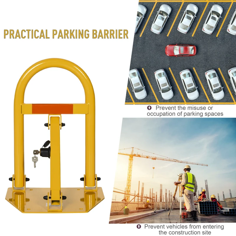 DURHAND Lockable Folding Parking Barrier w/ Red Reflective Sticker 3 Keys Car Parking Space Post Lock Manual Parking Blocker Steel