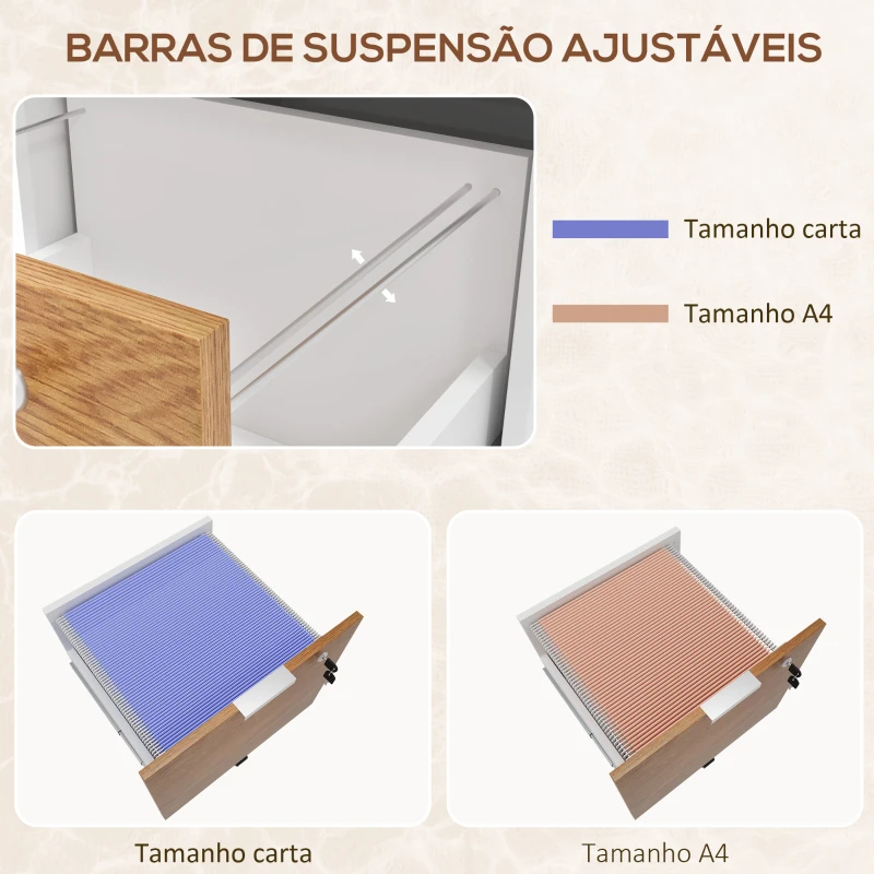 HOMCOM Arquivador para Escritório com 5 Rodas 2 Gavetas 2 Barras para Pastas A4 Fechadura e 2 Chaves 42x40x60 cm Madeira