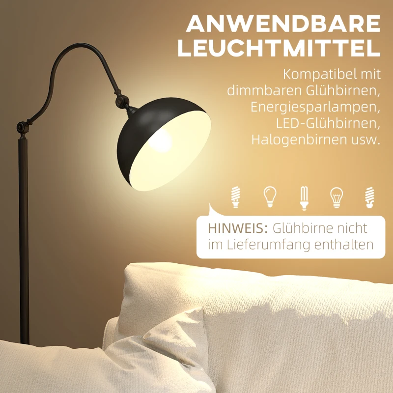 HOMCOM Vloerlamp in Vintage Design, Verstelbare Hoek, Metaal, 42 x 25,5 x 152 cm, Zwart