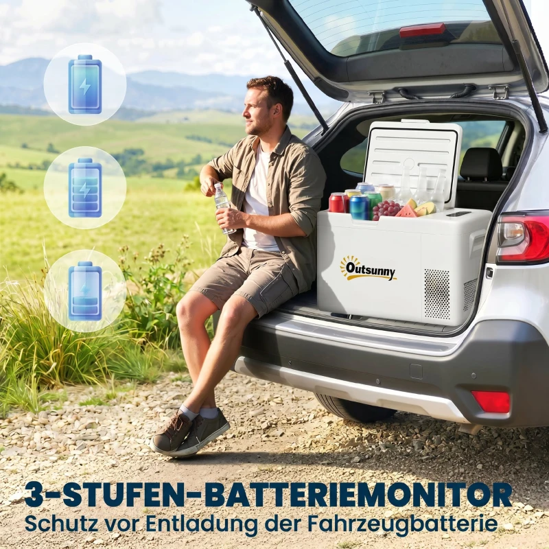Outsunny 22 Liter Campingkoelkast, Autokoelkast, Koelbox met LED-Licht, AC- en DC-Adapter, Stille Werking, Crèmewit