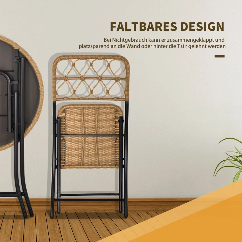 Outsunny 3-delige poly-rotan zitgroep bistroset balkonset inklapbaar tuin natuur