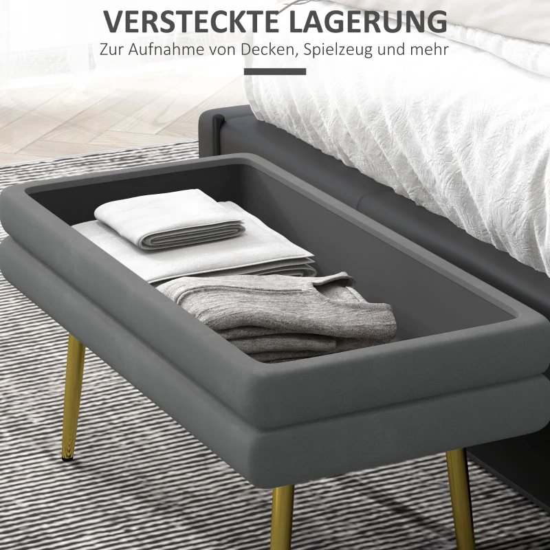 HOMCOM Zitbank, Gestoffeerde Bank met Opbergruimte, Staal, 79,5 cm x 37,5 cm x 43 cm, Donkergrijs