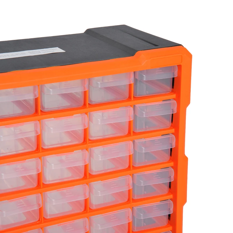 HOMCOM Casier de rangement module de rangement 38L x 16l x 48H cm 60 tiroirs transparents polypropylène orange transparent noir