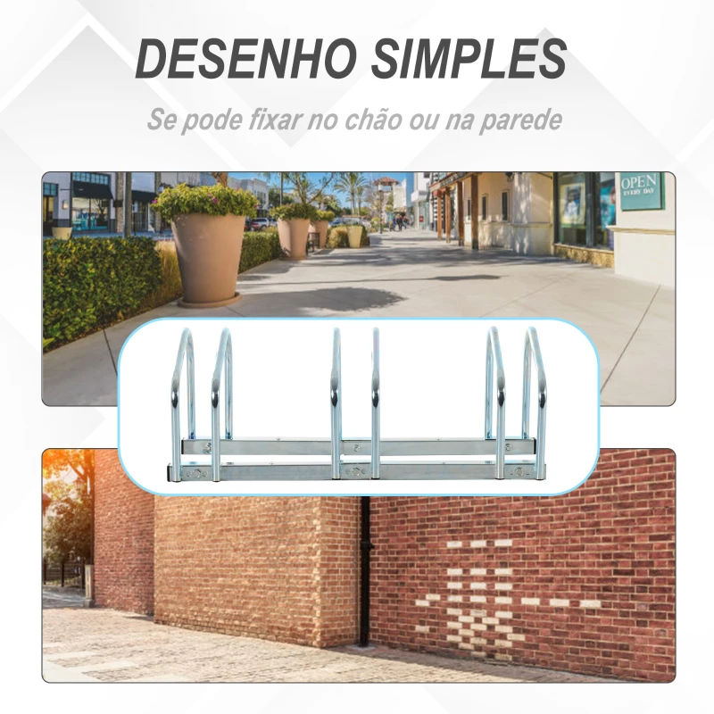 HOMCOM Estacionamento para 3 Bicicletas Suporte de Aço para Estacionar Bicicletas no Chão para Interior e Exterior 76x33x27cm Prata