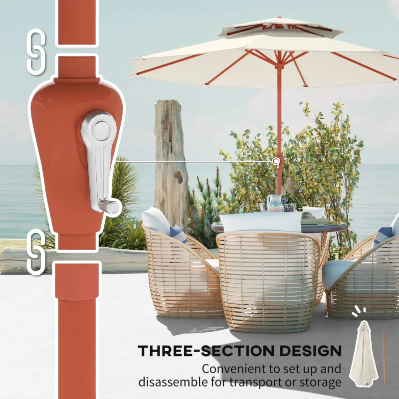 Outsunny 2.7 m Garden Parasol with Double Top Outdoor Market Table Umbrella with Crank System, Cream White