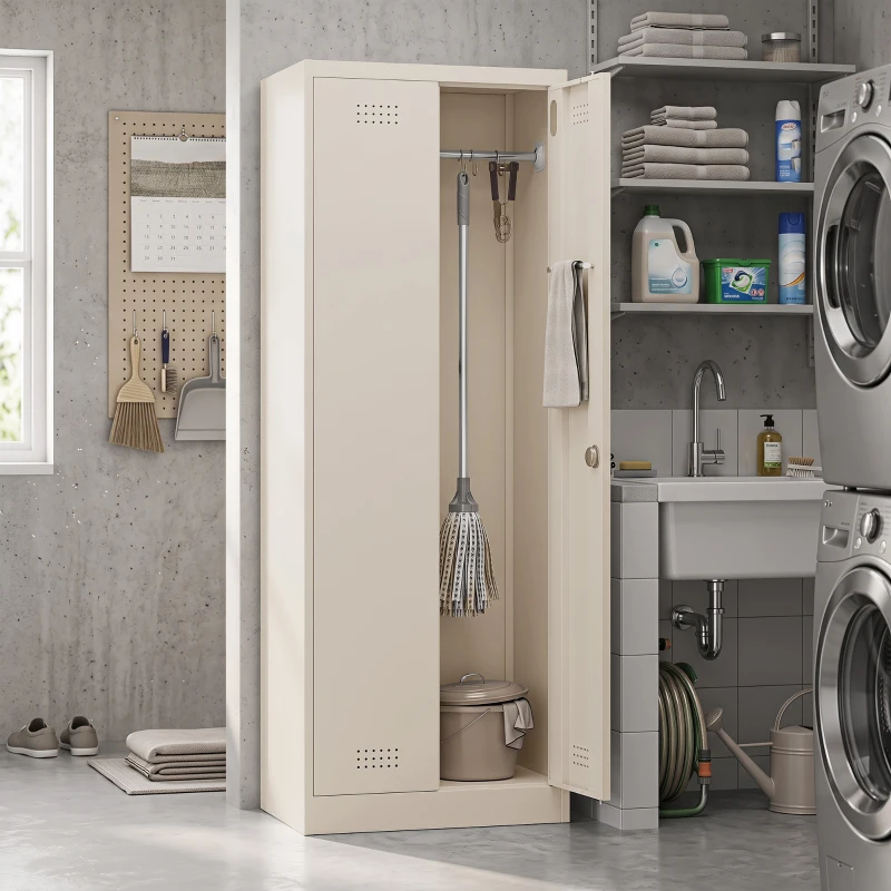 HOMCOM Besenschrank Mehrzweckschrank aus Stahl Vorratsschrank mit Staubsaugerfach & Verstellbaren Einlegeböden 60 x 40 x 165 cm