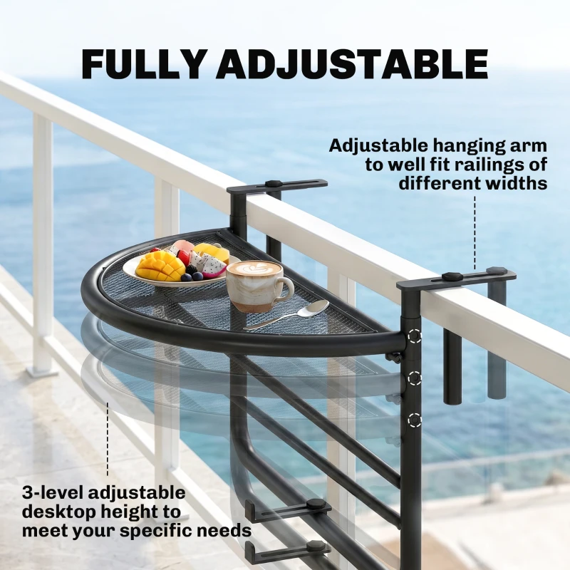 Outsunny Semi-Circular Attachable Balcony Hanging Coffee Table Adjustable Side Metal Table