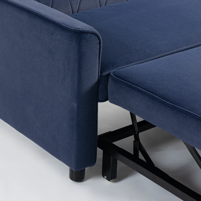 HOMCOM 2 Seater Sofa Bed, 3-in-1 Convertible Pull Out Sleeper Sofa with Click-Clack Adjustable Backrest, Dark Blue