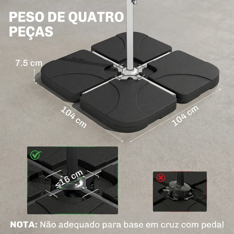 Outsunny Conjunto de Pesos para Base de Chapéu de Sol de 4 Peças Preenchível com 15 Litros de Água ou 19,5 kg de Areia Preto