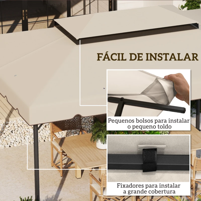 Outsunny Toldo de Substituição para Pérgola 400x300 cm com Duplo Teto e 8 Orifícios de Drenagem Bege