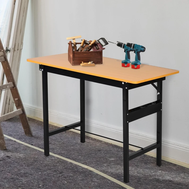 HOMCOM 100 cm Foldable Garage Work Bench, Craft Table MDF Workstation, Heavy-duty Steel Frame with Ruler, Protractor