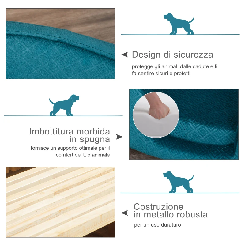 PawHut Cuccia per Cani da Interni, Divano per Gatti e Cani di Taglia Piccola e Media Max. 15kg, Verde Petrolio 70x50.5x25.5cm