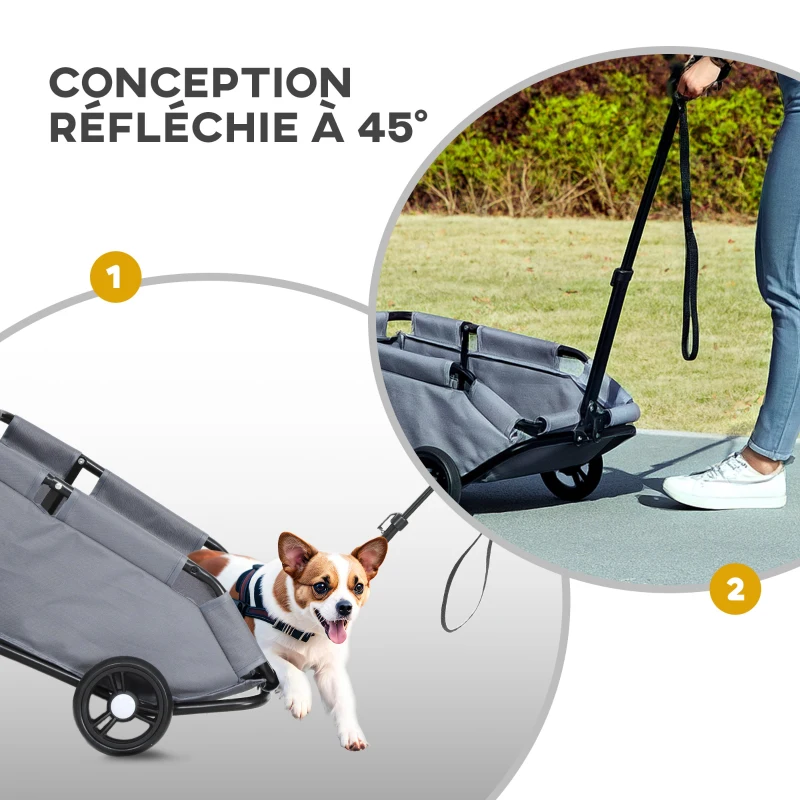 PawHut Poussette pour chien poussette petit chien pliable à 4 roues avec tige de poussée réglable 53 x 45 x 28 cm gris