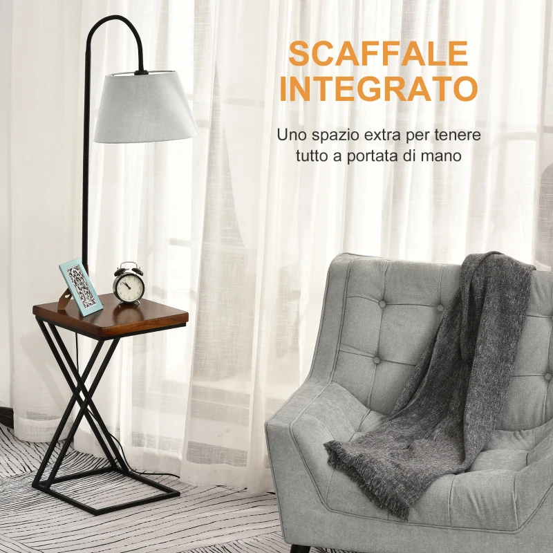 HOMCOM Lampada da Terra Moderna con Caricatore Wireless e Testa Flessibile per Soggiorno, Camera da Letto e Ufficio, 36x36x165 cm