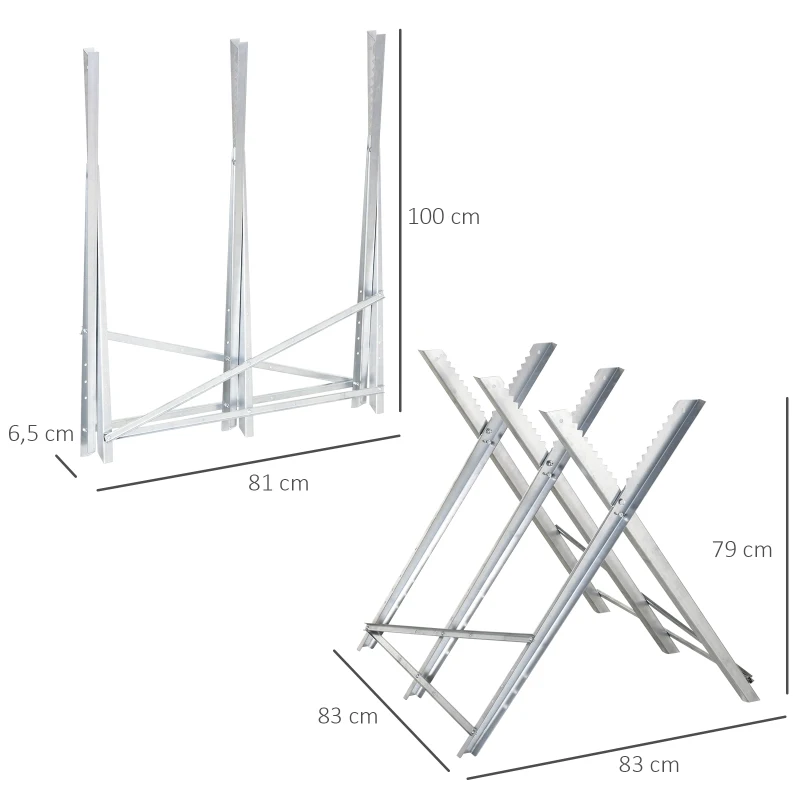 DURHAND Cavalletto Taglialegna Pieghevole e Triangolare in Metallocon Denti Seghettati, 83x83x79 cm, Argento