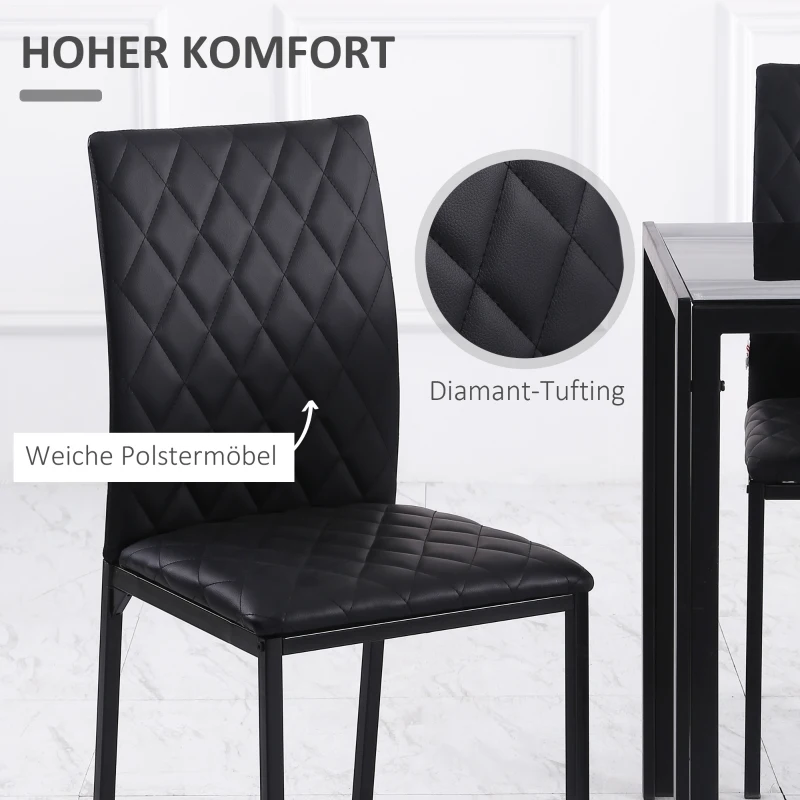 HOMCOM 4-delige Stoelenset Eetkamerstoelen Keukenstoelen 41 cm x 50 cm x 91 cm, Zwart