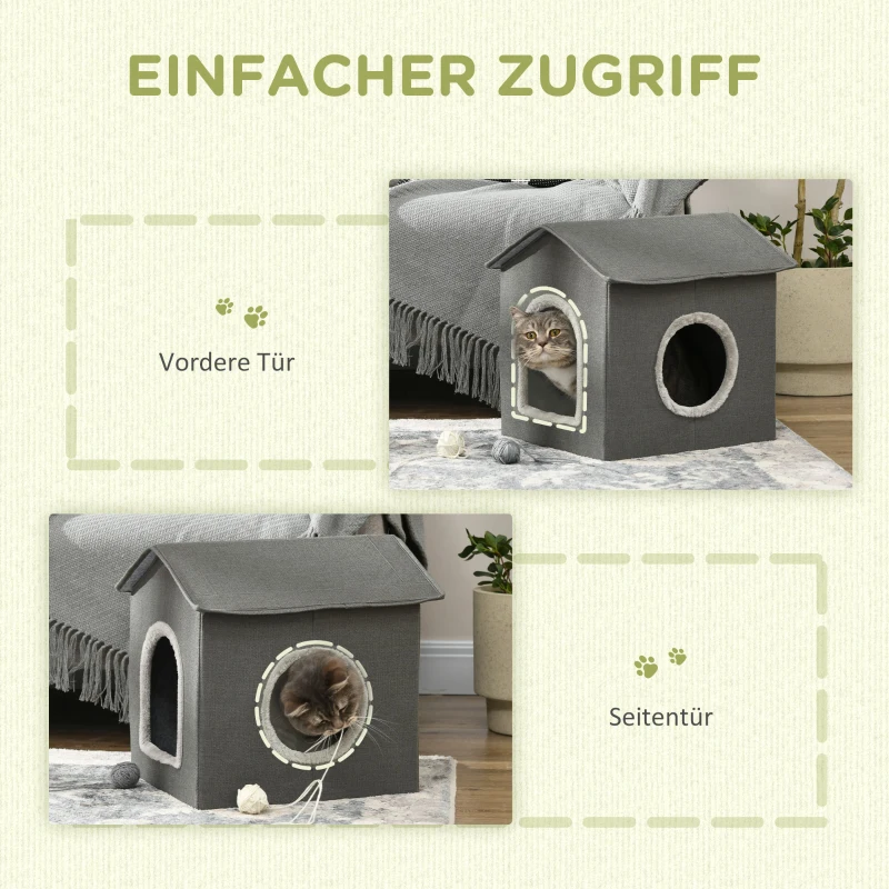 PawHut Katzenhöhle mit Kissen, Katzenbett, Haustier-Reisebett, waschbares Kissen, Khaki/Grün