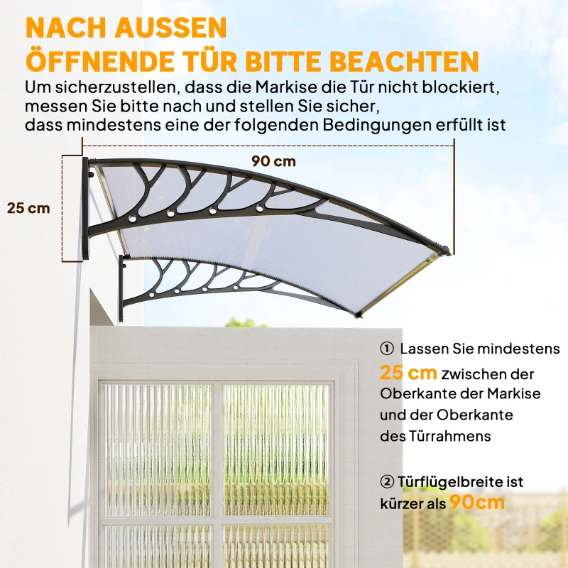 Outsunny Luifel Beschermingsdak, UV- en Waterbestendig, 90x150x25cm, Wit
