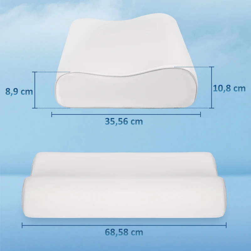 HOMCOM Almofada de Espuma Viscoelástica com Desenho Ergonómico Dupla Altura Capa Removível e Lavável 68,58x35,56x8,9/10,8 cm Creme