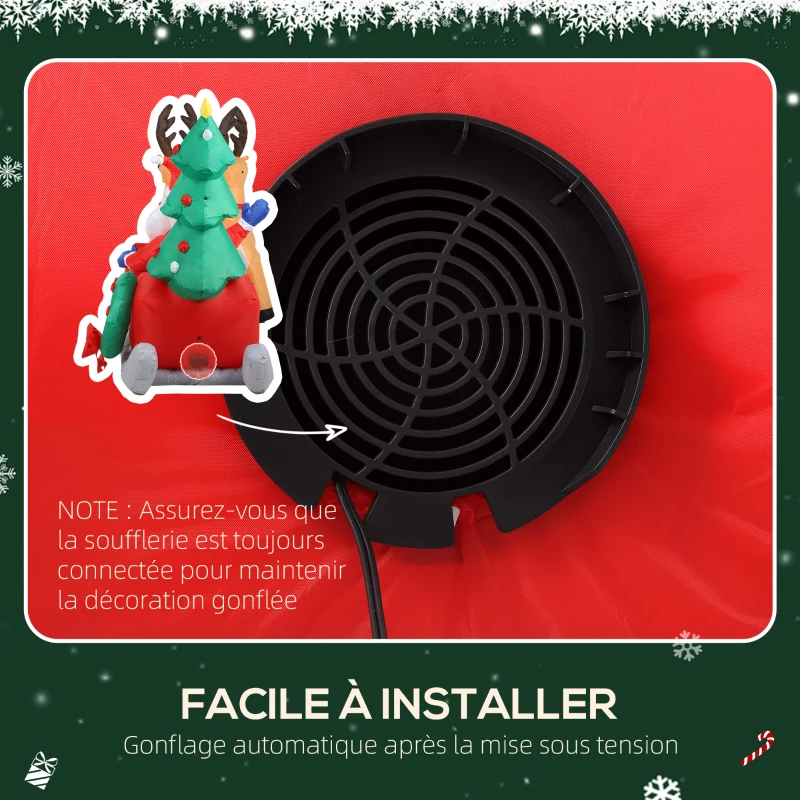 Outsunny Père Noël gonflable de 2,1 m sur traîneau avec deux rennes, décoration de Noël gonflable avec lumières LED intégrées