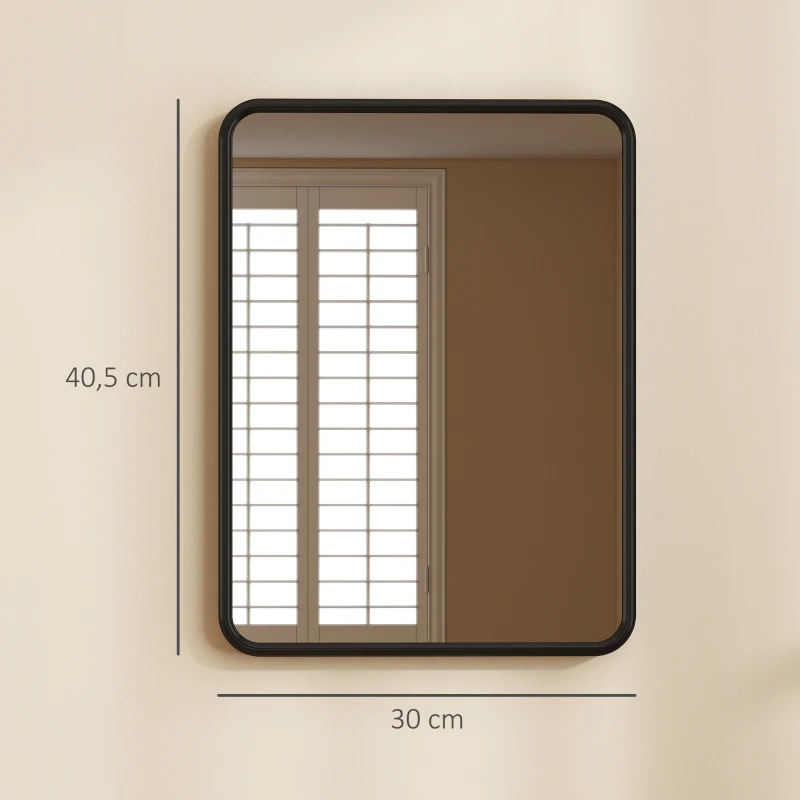 HOMCOM Specchio da Parete Rettangolare, Cornice in Metallo, 40.5x30 cm, per Soggiorno, Ingresso, Camera da Letto, Nero