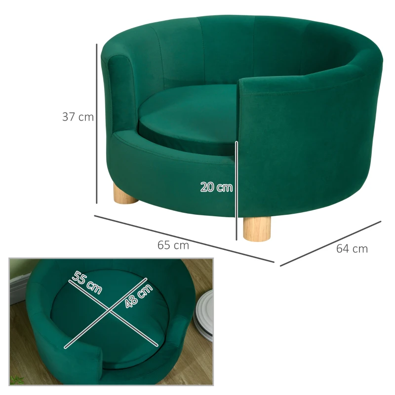 PawHut Hondenbank met zachte bekleding rond hondenbed hondenbank met houten poten