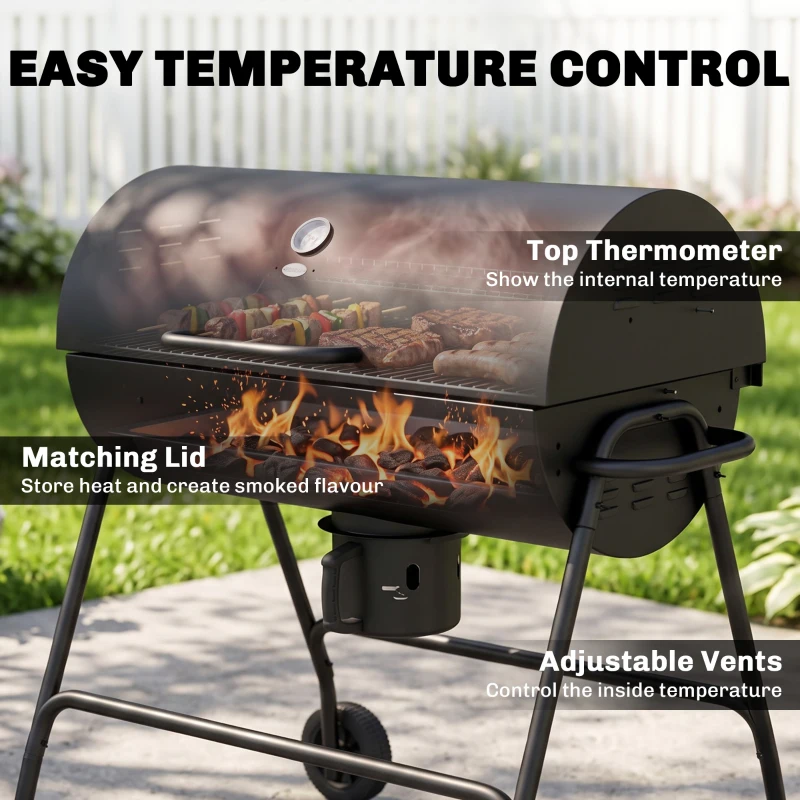 Outsunny Steel Charcoal BBQ, with Ash Catcher and Warming Rack