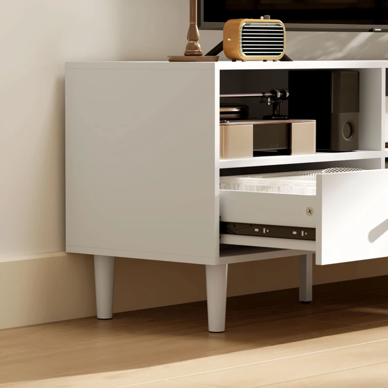 HOMCOM TV-Kommode, TV-standaard voor 190,5 cm schermen, 3 open vakken, 3 laden, spaanplaat, wit