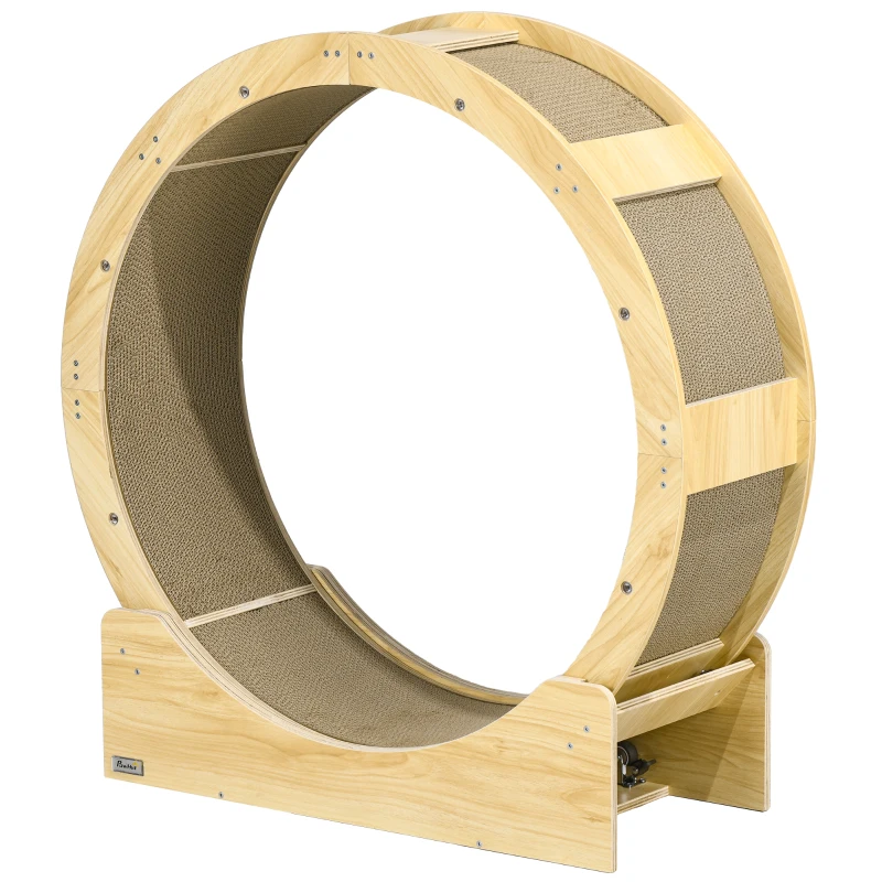 PawHut Kattenlooprad 91 cm Met Rem, Krabpad, Eiken