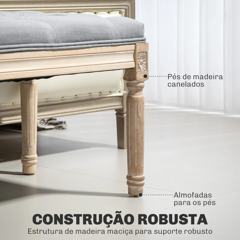 HOMCOM Banco de Cama Acolchoado com Linho Sintético e Pés de Madeira Estilo Vintage Cinzento Claro