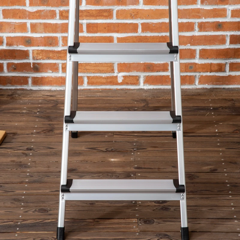 DURHAND Escada Dobrável de Alumínio com Bandeja Magnética Escada de 4 Degraus com Base Antiderrapante 44x89x143cm Prata