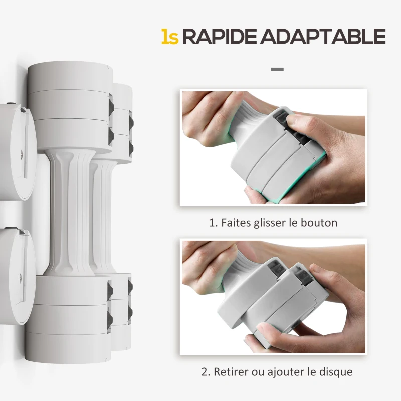 SPORTNOW Set de 2 haltères ensemble musculation disques poids réglables en acier et boîte de rangement 2 x 2,5 kg blanc