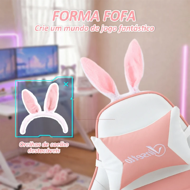 Vinsetto Cadeira Gaming Giratória de Couro PU com Altura Ajustável Inclinável 135° Apoio para a Cabeça 65x63x136-142 cm Rosa e Preto