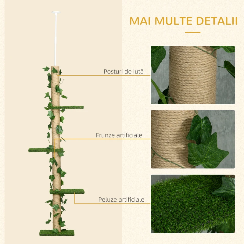 PawHut Pom pentru Pisici Reglabil pe Înălțime la Tavan, 202-242 cm, Verde