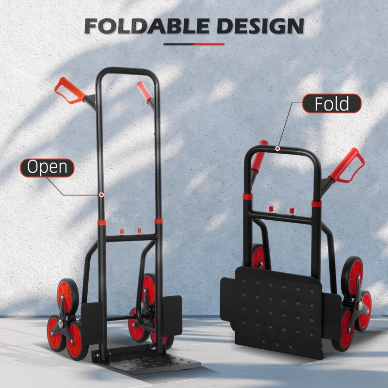 DURHAND Stair Climbing Hand Truck, Heavy Duty Foldable Trolley on Wheels, Multi-Purpose Sack, Steel Truck Moving Trolley, 120kg, Red