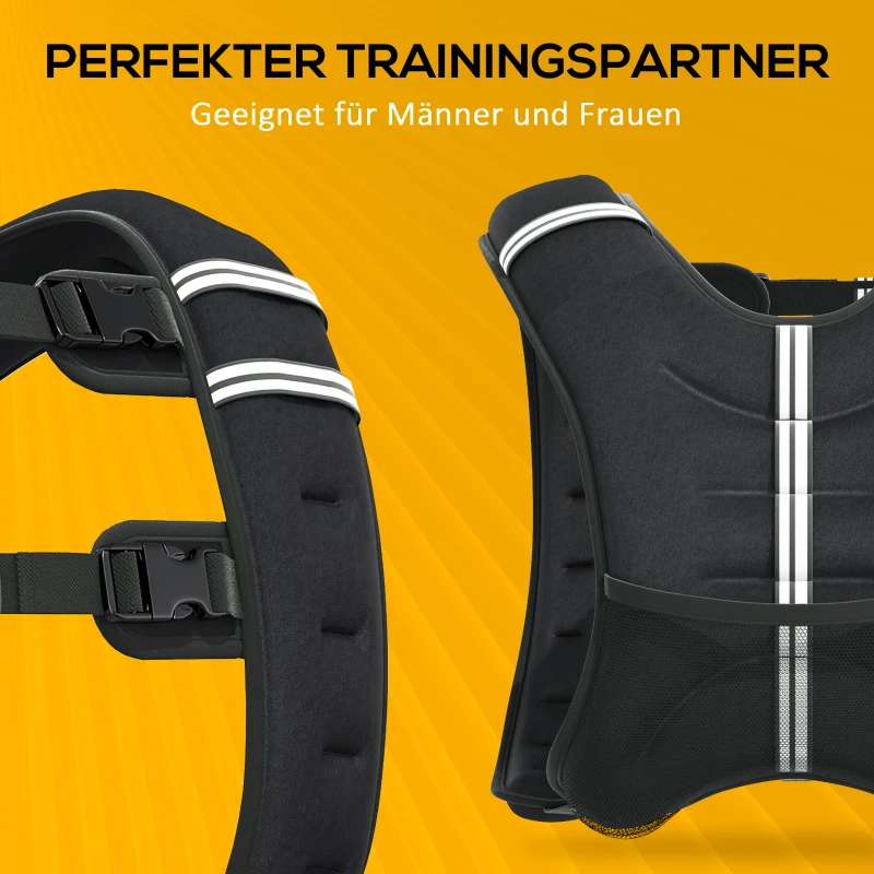 HOMCOM Gewichtsvest 5 kg Verstelbaar voor Gewichtstraining Krachttraining Mannen/Vrouwen Oxford-Stof Metaalzand Zwart 40 x 35 cm