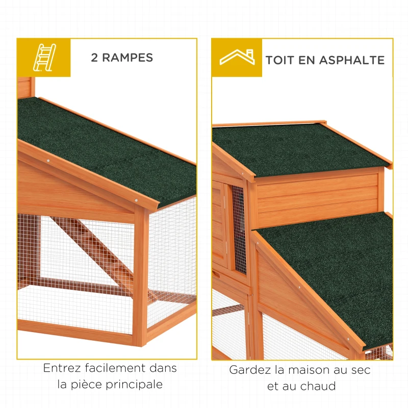 PawHut Clapier cage à lapins rongeurs poulailler XXL 2 étages 2 enclos tiroir déjection 2,25L x 0,70l x 1H m bois massif pin