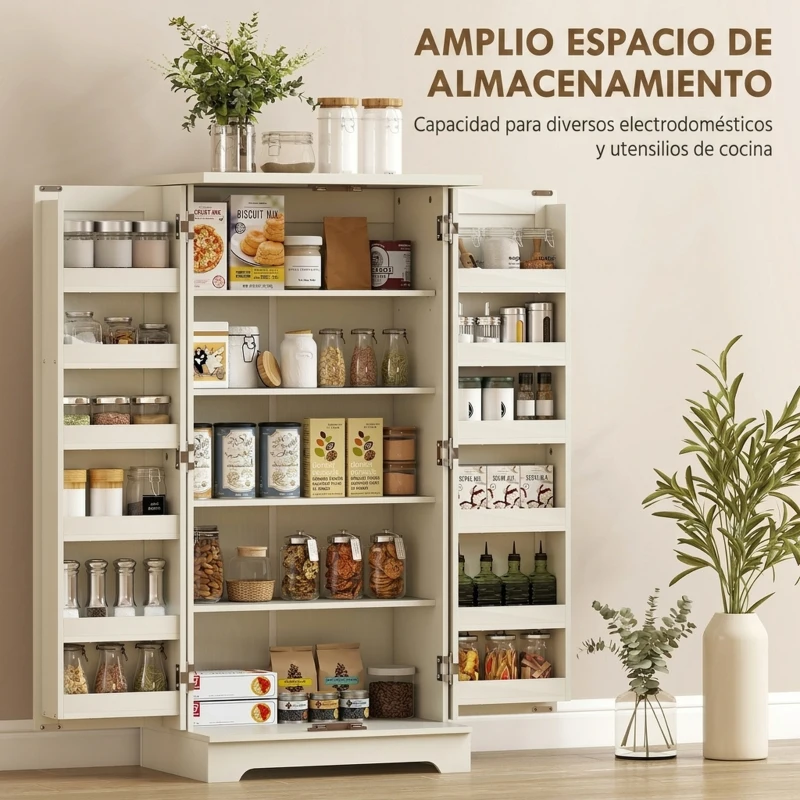 HOMCOM Armario Despensa Cocina con 2 Puertas 16 Estantes y Estante Ajustable para Comedor Salón 60x40x120 cm Crema