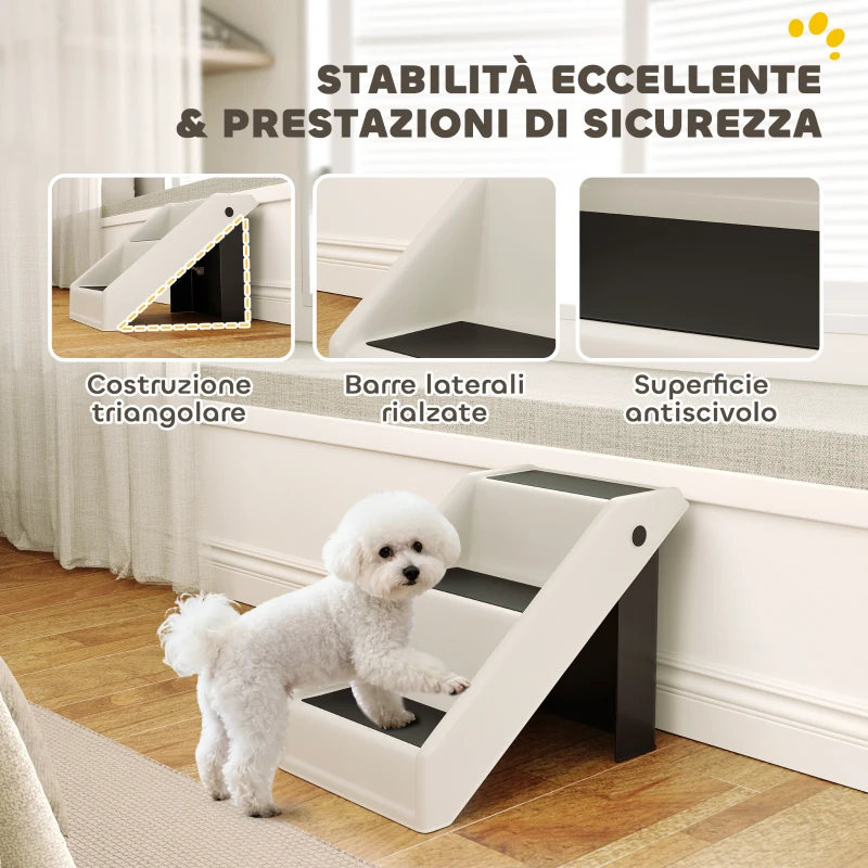 PawHut Scaletta per Cani e Gatti con 3 Scalini Antiscivolo, Design Pieghevole con Capacità 10 kg, Crema