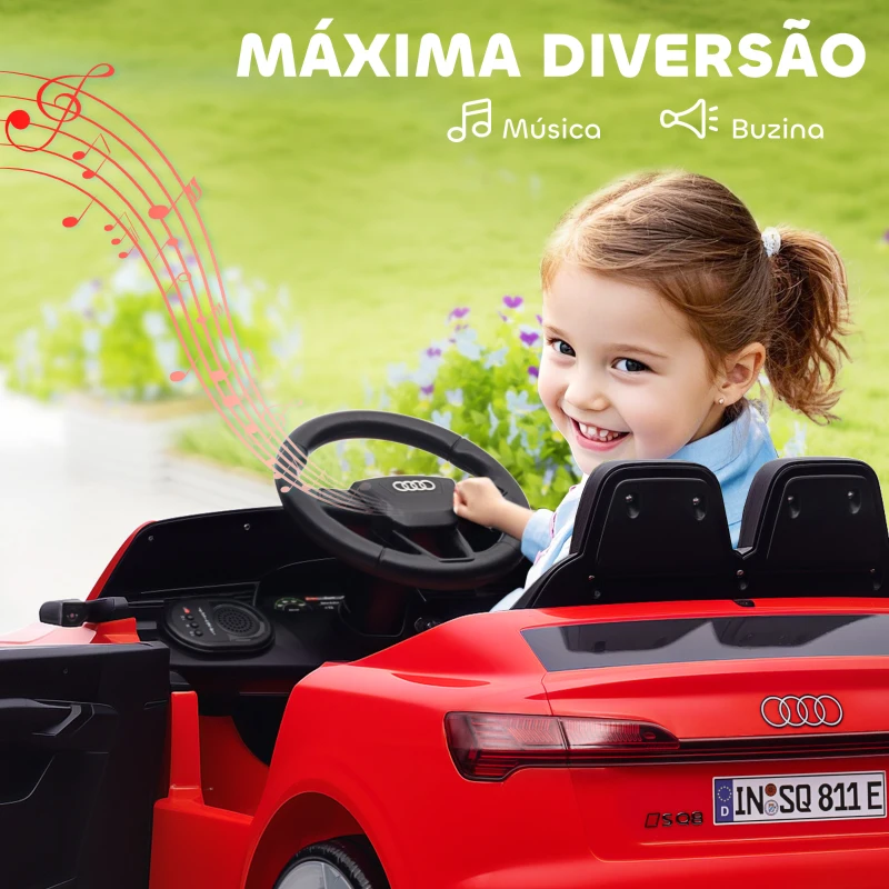 AIYAPLAY Carro Elétrico para Crianças Carro Audi Q8 Etron Sportback Infantil 12V Faróis Buzina e Música 98x49,5x43 cm Vermelho