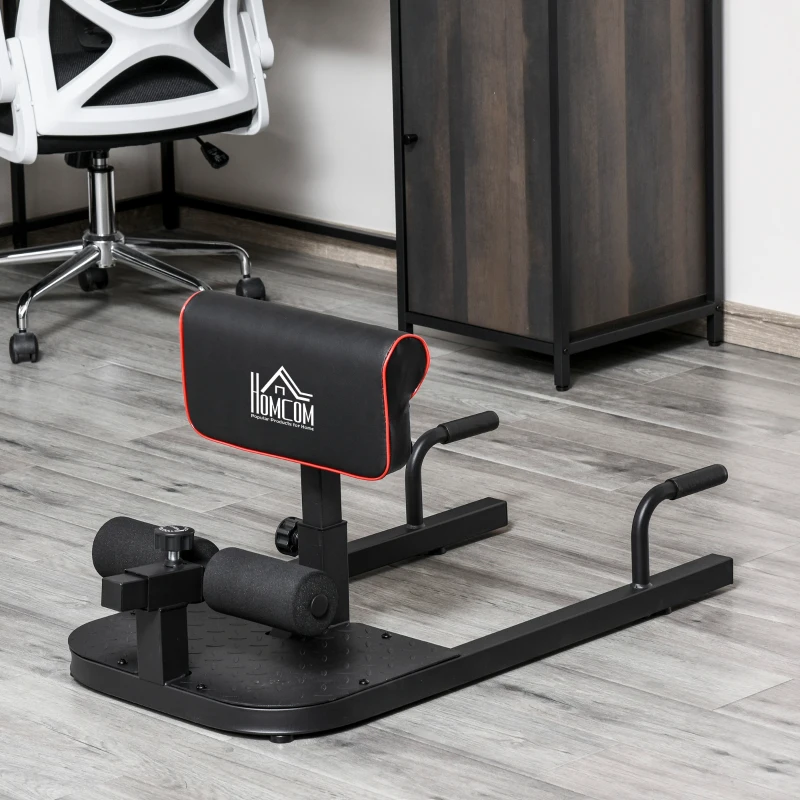 HOMCOM Sissy Squat Kniebeugentrainer Beintrainer Bauch-Gesäß-Trainer 3 in 1 Trainer verstellbar bis 120 kg Stahl Schwarz 50 x 97 x (44,5–56,5) cm