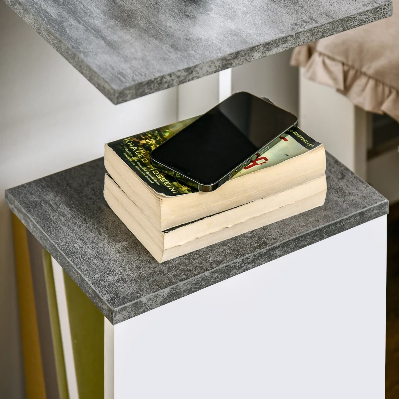 HOMCOM Mesinha de Cabeceira Mesa Auxiliar com 2 Prateleiras de Armazenamento Estilo Moderno 35x29,5x60cm Cinza e Branco