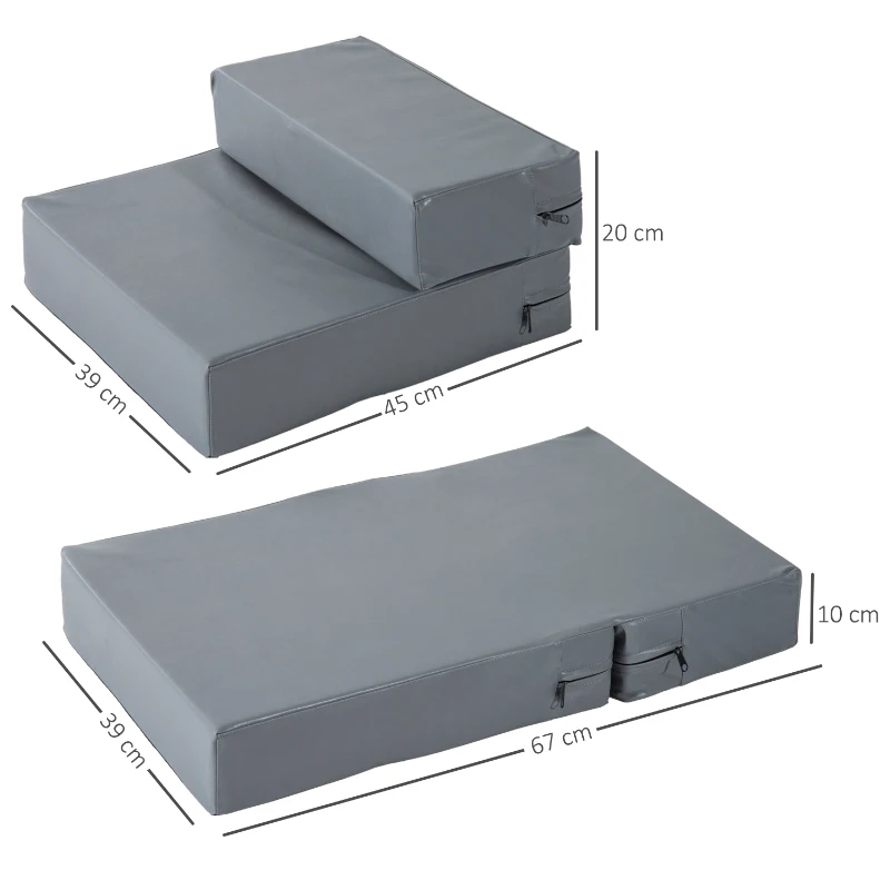 PawHut Escalier coussin 2 en 1 pour chien animaux déhoussable revêtement revêtement synthétique gris foncé