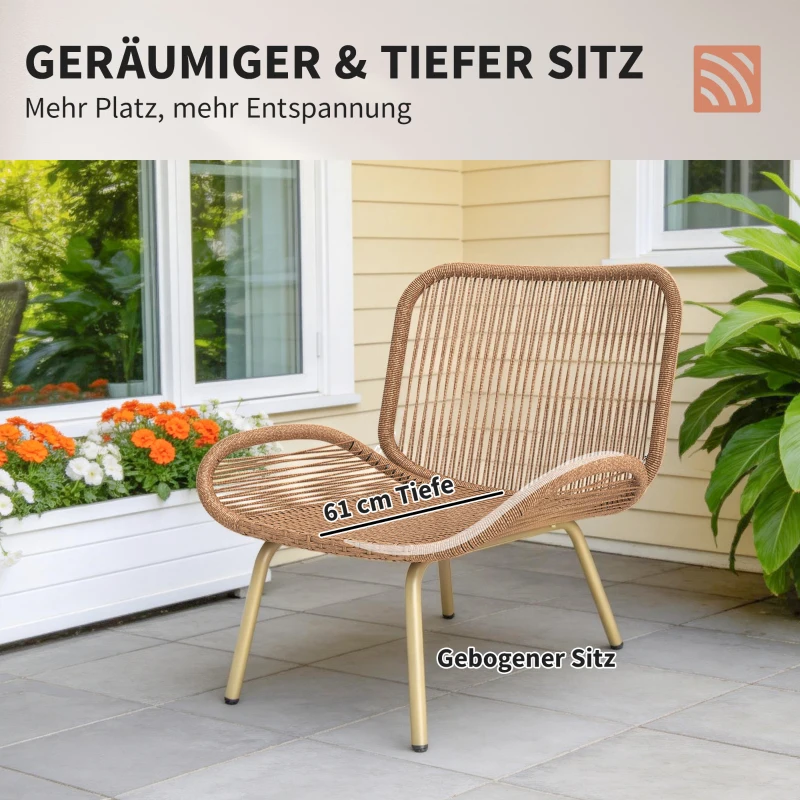 Outsunny Gartenmöbel Set 4-teilig Polyrattan Lounge-Set mit Zweisitzer 2 Sessel Tisch Tiefem Sitz Dicke Kissen