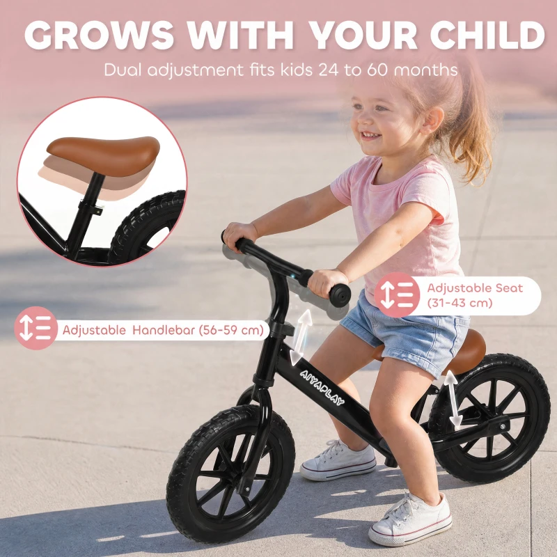 AIYAPLAY 11.2" Balance Bike for 2-5 Years, Toddler Bike with Lighting Wheels, Adjustable Seat & Handlebar, Black